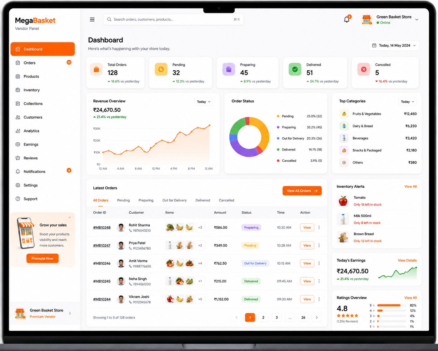 MegaBasket vendor dashboard